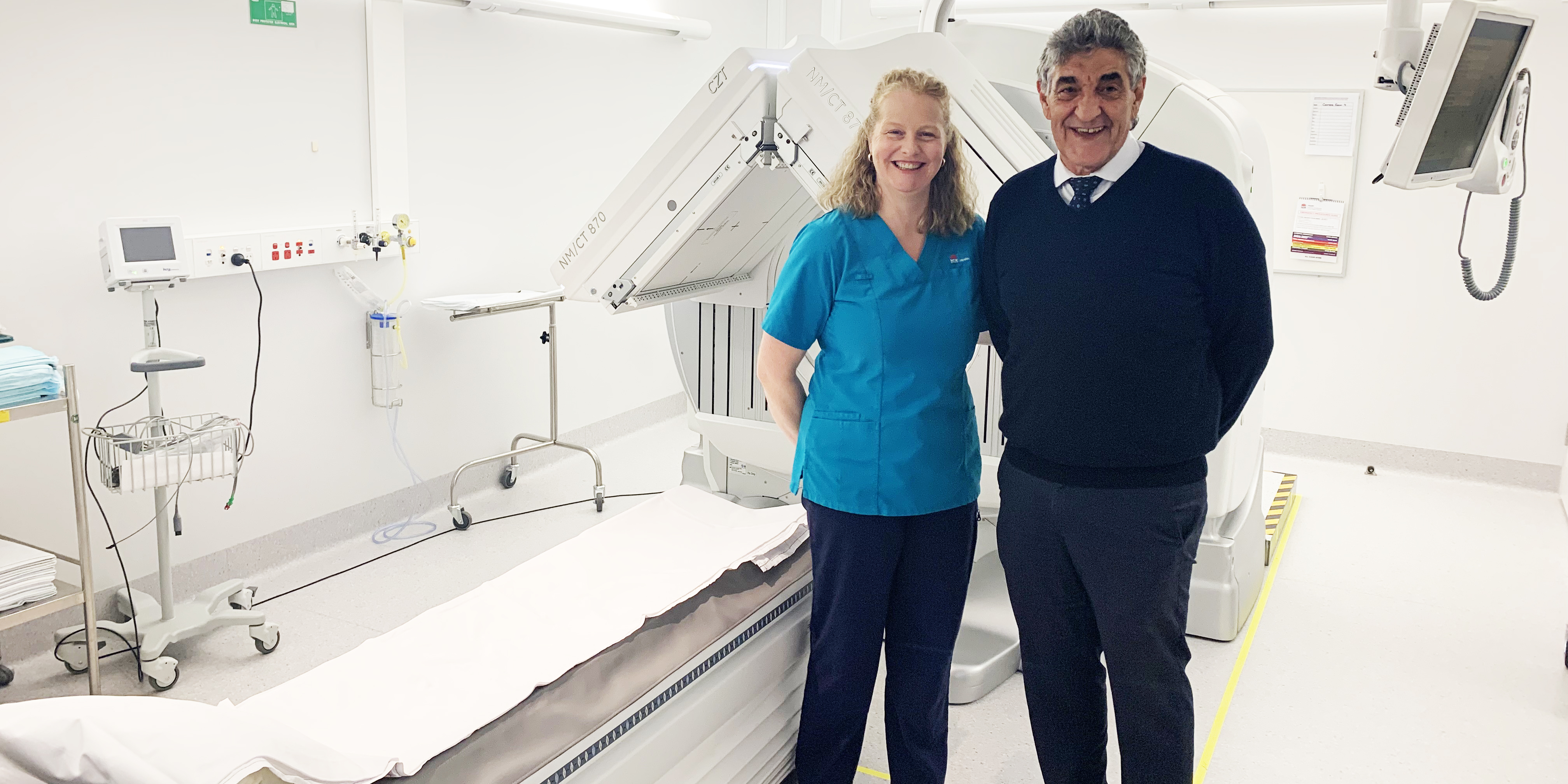 Professor Barry Elison and Jenny Calcott with the Gamma Camera 