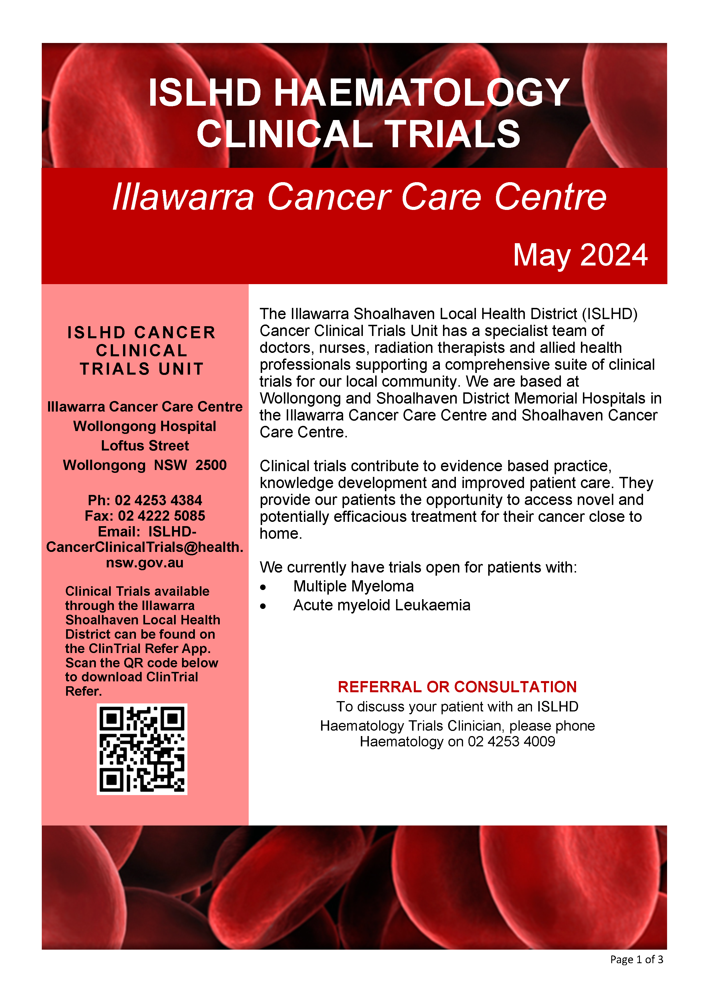 Cover of ICCC Haematology Clinical Trials newsletter