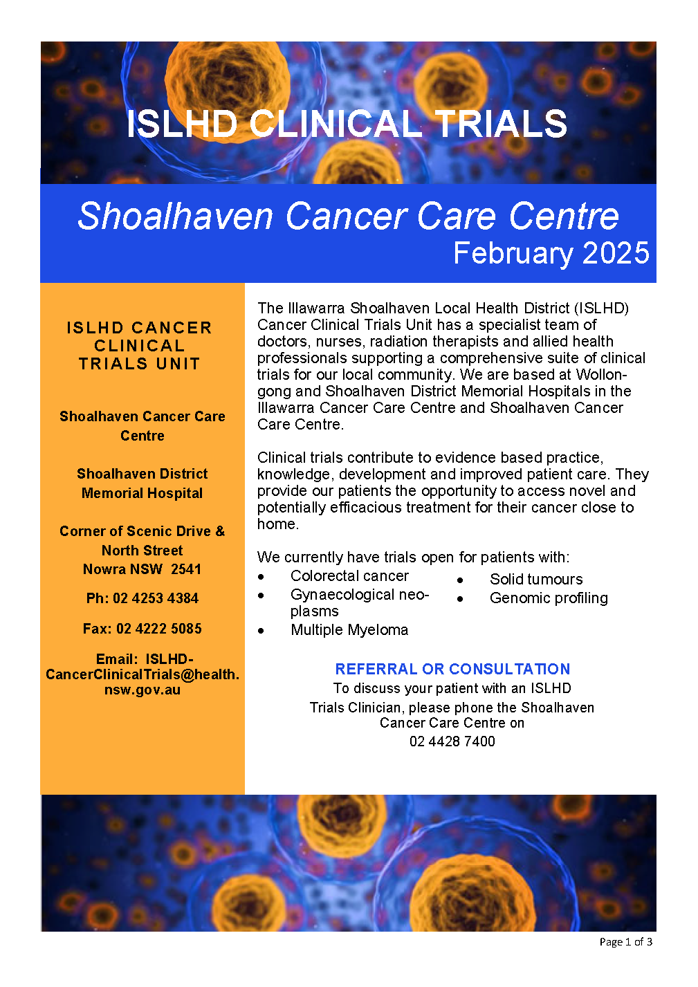 Cover of Shoalhaven Clinical Trials newsletter
