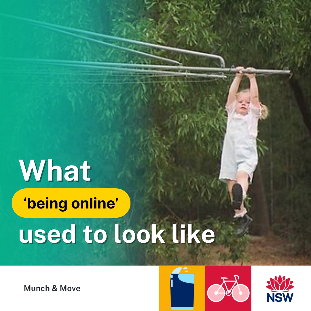 What being online used to look like - girl swinging on clothesline