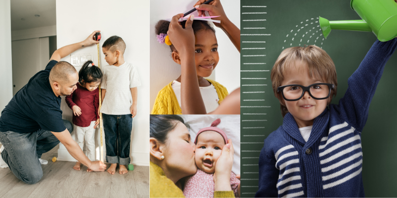 Images of children being measured