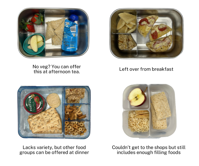 Series of lunchboxes with images of different food