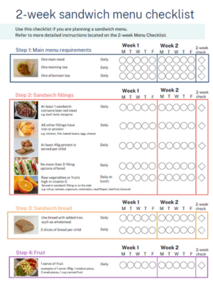 Two-week menu sandwich checklist