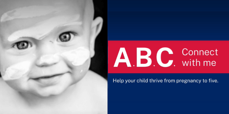 Baby's face with words ABC connect with me banner